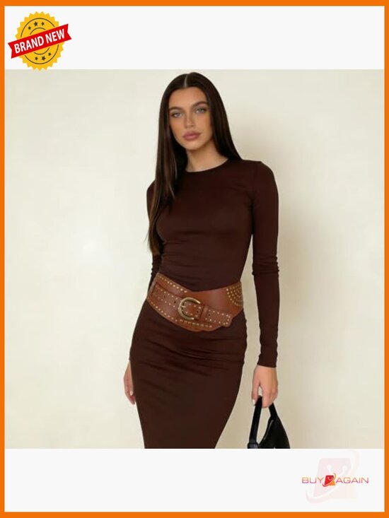 Vintage Wide Elastic Belt with Studs & Buckle - Stretchy Faux Leather Waist Belt